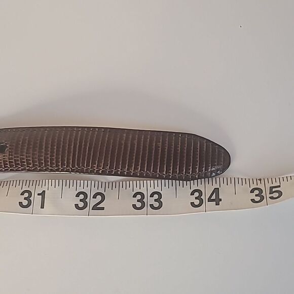 BRIGHTON 4B608 Belt Genuine Leather Lizard Embossed Brown Gold Silver Size M 30" - Picture 9 of 14